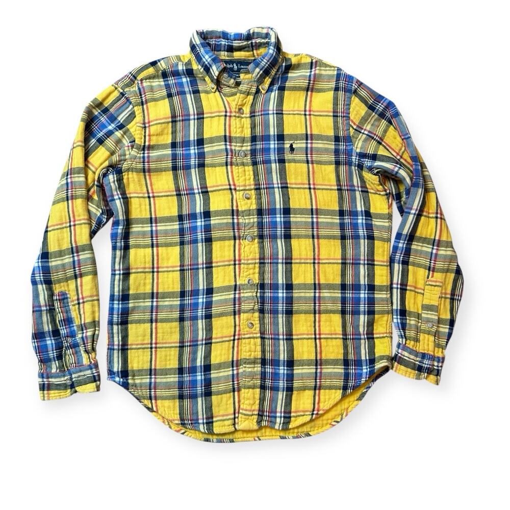 Ralph Lauren Mountain Equipment Yellow Plaid Men's Button Down Shirt Size M - Picture 1 of 9